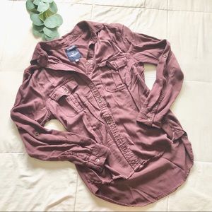 American Eagle Burgundy Button Up Top